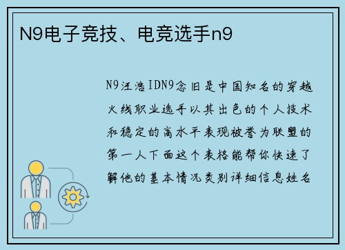 N9电子竞技、电竞选手n9