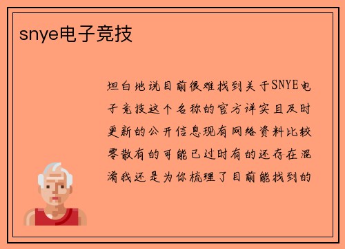 snye电子竞技